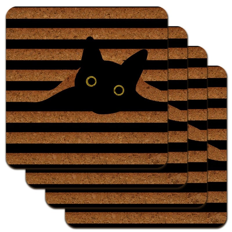 GRAPHICS & MORE Black Cat In Window Low Profile Novelty Cork Coaster Set - Image 1